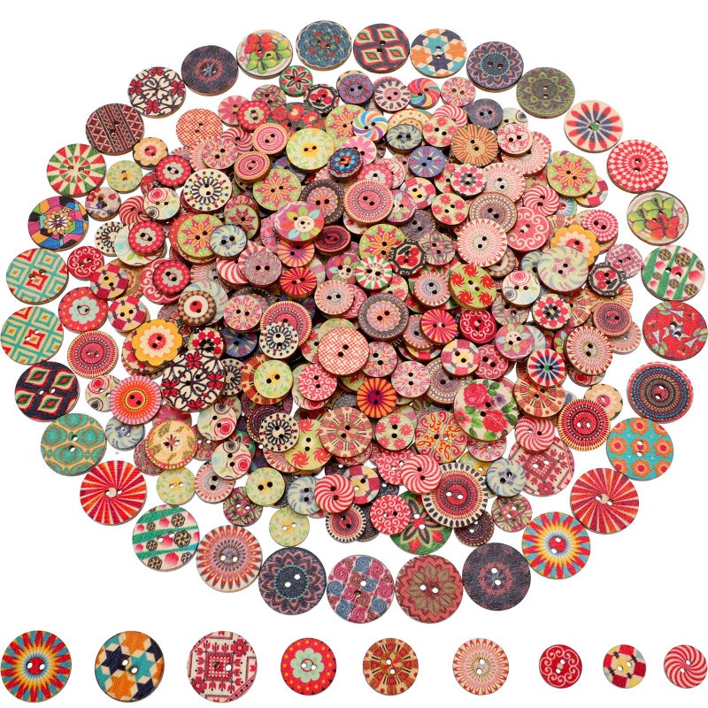 WILLBOND 500 Pieces Flower Wood Buttons 2 Holes Round Buttons Vintage Sewing Buttons for Sewing DIY Craft Decorations - Image 1